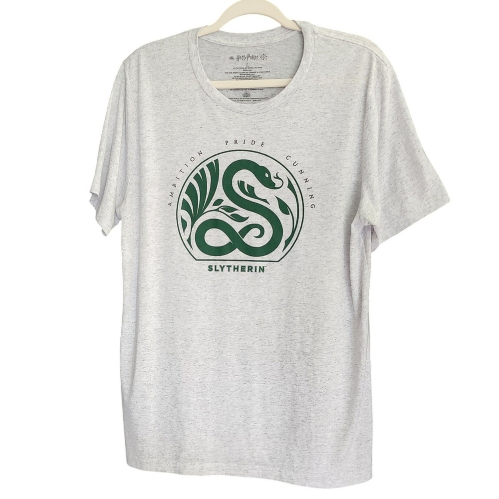 Harry Potter Slytherin Shirt‎ Mens Grey Graphic Ambition Pride Cunning Wizard L